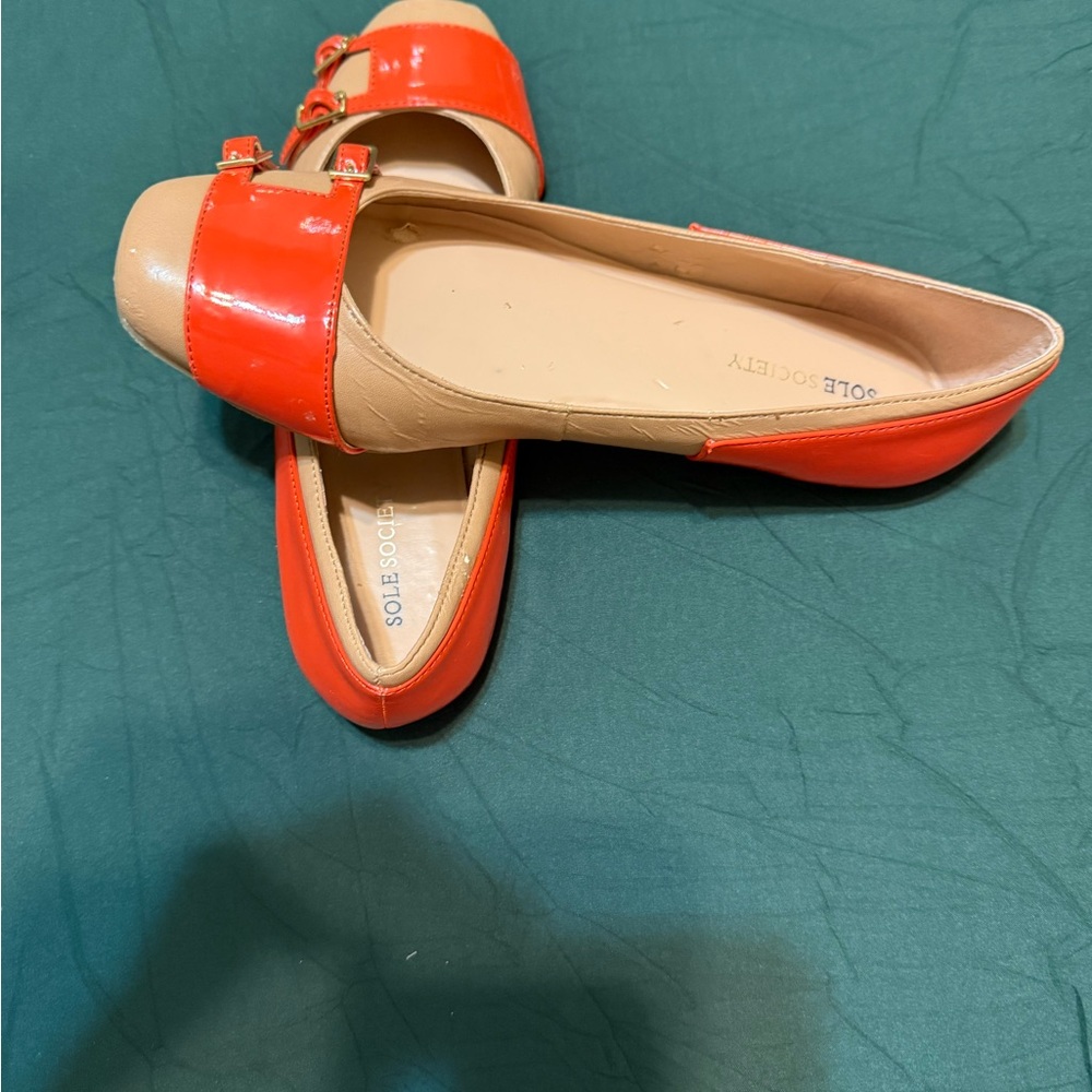 Sole Society Bright Orange and Beige Flats